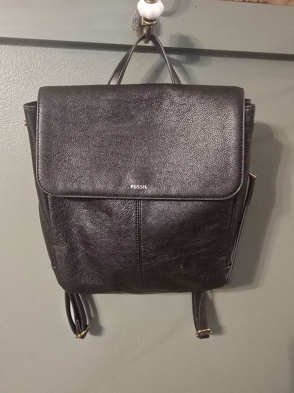 Fossil Black Leather Backpack